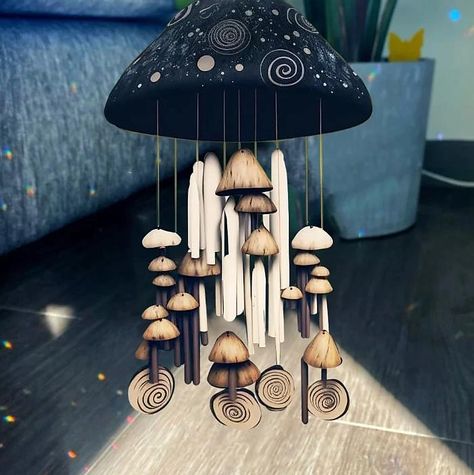 Mushroom Campanula Black Colorful Handmade Mushroom Resin Art Wind Chime 20*20*35cm 2023 - US $25.99 Mushroom Decor, Wind Chime, Limited Stock, Gourds, Shape Design, Handmade Art, Resin Art, The Wind, Decorative Objects