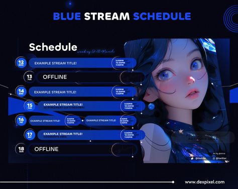 Vtuber Schedule, Stream Schedule, Social Icons, Weekly Schedule, Blue Stars, Dark Blue Color, Psd Templates, Colour Tone, Star Wars