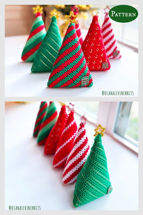 Knitting Patterns Home Decor, Christmas Tree Knitting Pattern, Christmas Toy Knitting Patterns, Christmas Knits, Christmas Knitting Projects, Knit Christmas Ornaments, Knitted Christmas Decorations, Cat Knitting, Mini Christmas Trees