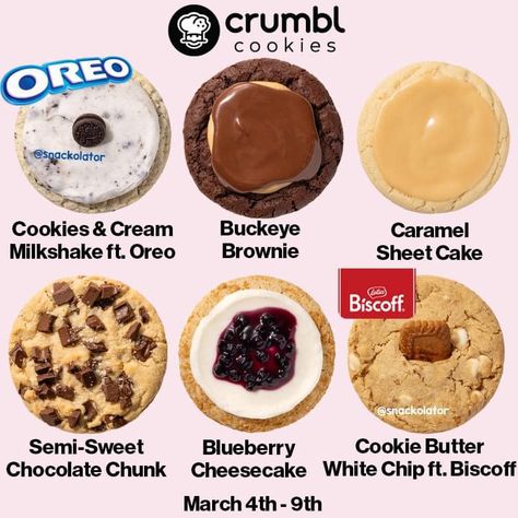 Crumbl Cookies is bringing some favorites this week along with two cookie collabs: Blueberry Cheesecake: A chilled graham cracker cookie topped with creamy cheesecake frosting and blueberry topping. Caramel Sheet Cake: A fluffy caramel sugar cookie smothered in a deliciously smooth caramel glaze. Buckeye Brownie: A decadent treat with layers of chocolate brownie, peanut butter, and a smothering of melted semi-sweet chocolate. Cookies & Cream Milkshake ft. Mini OREO: A chilly cookies & cre... Caramel Sheet Cake, Brownie Peanut Butter, Cookies And Cream Milkshake, Best Junk Food, Cheesecake Frosting, Crumble Cookie, Graham Cracker Cookies, Cookie Toppings, Blueberry Topping