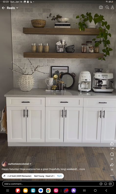 Diy Dry Bar, Cottage Core Home, Open Concept Kitchen Living Room, Tiny Kitchen Design, Diy Furniture Building, Coffee Bar Ideas, Coffee Bars In Kitchen, Apartment Living Room Design, Coffee Bar Home