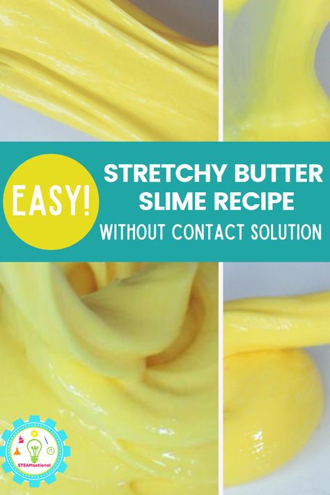 You don't need contact solution to make slime! This soft and stretchy butter slime recipe is a favorite with my kids and they have made it dozens of times! If you follow along with our easy slime recipe, then you're slime will come out perfectly, too! Slime Recipe Without Contact Solution, Slime Without Contact Solution, Butter Slime Recipe, Slime With Contact Solution, Slime Kits, Free Slime, Borax Powder, Borax Slime, Slime Ingredients