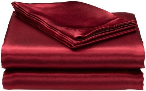 Divatex Royal Opulance Satin Queen Sheet Set, Burgundy by Divatex,  HOME AND KITCHEN if you wish to buy just CLICK on AMAZON right HERE http://www.amazon.ca/dp/B003I4EJZC/ref=cm_sw_r_pi_dp_3T8Msb0FPSA5D Silk Sheet Set, Silk Duvet Cover, Silk Sheets, Satin Bedding, Satin Sheets, King Sheets, Queen Sheets, Satin Pillowcase, Bed Linens Luxury