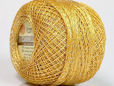 Gold Yarn, Crochet Thread Size 10, Eyelash Yarn, Lace Weight Yarn, Metallic Yarn, Bright Gold, Thread Crochet, Metallic Thread, Metallic Colors