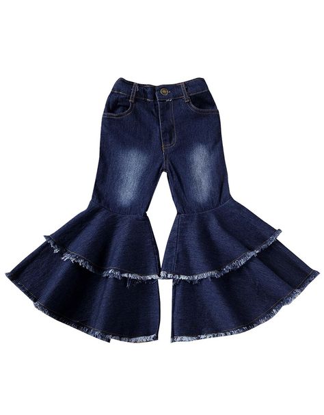 Denim double bottom flare pants stretchy for little girls sizes Boutique Jeans Floral Leggings fit for 2-3 years, 3-4 years, 4-5 years, 5-6 years, 6-7 years newborn infant toddler baby girls. Toddler Bell Bottoms, Girls Jeans Fashion, Bell Bottom Trousers, High Waisted Wide Leg Pants, Flare Denim Jeans, Jean Vintage, Fashion Bottoms, Bell Bottom Pants