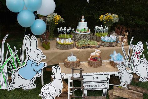 Peter Rabbit themed 1st birthday party via Kara's Party Ideas KarasPartyIdeas.com Printables, tutorials, cake, decor, cupcakes, recipes, favors, etc! #peterrabbit #peterrabbitparty #beatrixpotter (22) Diy Peter Rabbit, Peter Rabbit Decorations, Party Vegetables, Peter Rabbit Theme Party, Rabbit Decorations, Beatrix Potter Birthday, Peter Rabbit Cake, Peter Rabbit Birthday, Rabbit Birthday