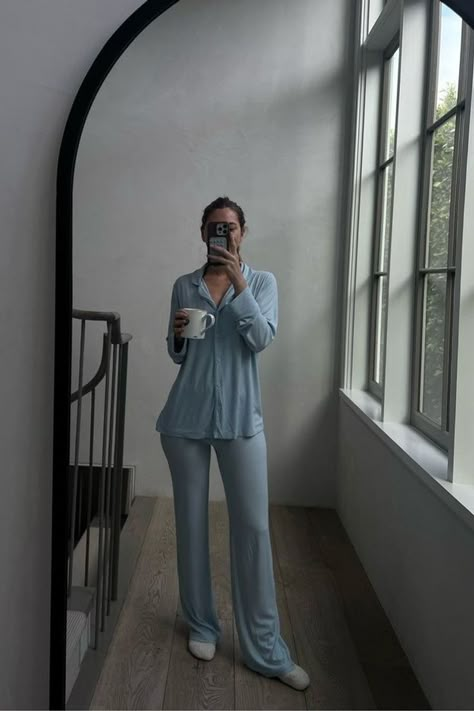 Are you trying to dress your new postpartum body and needing clothes that are comfy but still feel like you? Especially for long days when you're on mom duty all day? This matching lounge set is what I'm living in these days! So comfy and easy to throw on and the soft blue color is so cozy and beautiful. Check them out here on my LTK! Postpartum Pajamas, Skims Pajamas, Blue Loungewear, Lauren Ireland, Matching Lounge Set, Weekend Outfits, Postpartum Body, Mum Fashion, Lounge Outfit