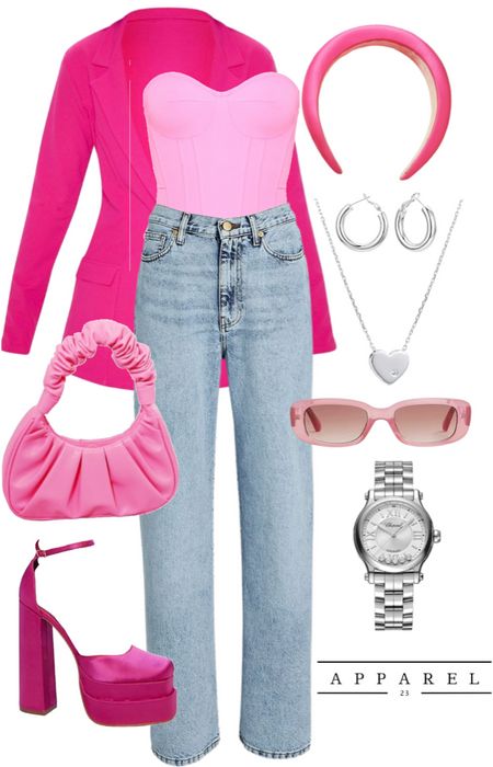 Barbie Outfit Spirt Week, Barbie Day Outfit, Barbie Outfits For School Spirit Week, Barbie Spirit Day Outfit, Barbie Theme Outfit Women, Barbie Spirit Week Outfit, Different Barbie Outfits, Barbie Outfit Ideas For Women Casual, Pink Out Outfits Spirit Week