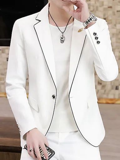 White Black Men's Party / Evening Tuxedos Shawl Collar Jacquard Tailored Fit Single Breasted One-button 2022 2022 - US $149.99 Leisure Wear Women, Suits Men Slim, Male Sweaters, Suits Korean, Slim Suit, Style Blazer, Briefcase For Men, American People, Men's Suits