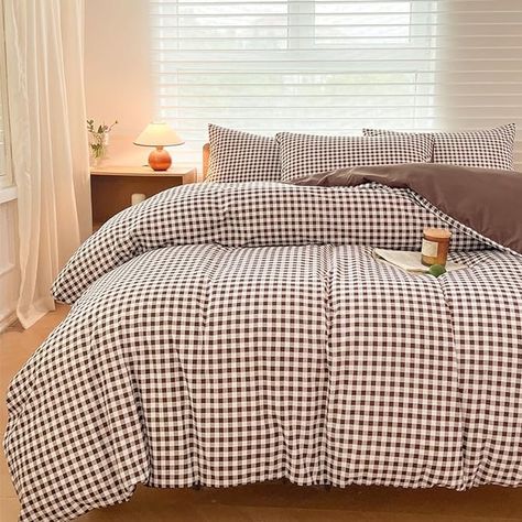 Amazon.com: NSNLGSGC Mocha Gingham Duvet Cover Set Queen, Dark Tan Grid Simple Geometric Square Pattern Comforter Cover,Soft Plaid Washed Microfiber Bedding Cover(3PCS,Queen) : Home & Kitchen Tan Duvet, Gingham Duvet Cover, Plaid Comforter, Twin Size Duvet Covers, Clean Bed, Cool Comforters, Queen Size Duvet Covers, Pattern Comforter, King Size Duvet Covers