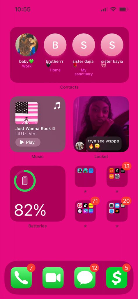 Pink Iphone Layout Homescreen, Baddie Iphone Layout, Iphone Inspiration Homescreen, Fye Wallpapers Iphone, App Layout Iphone Homescreen, Her Phone Wallpaper, Baddie Phone Layout, Homescreen Ideas Iphone, Baddie Homescreen