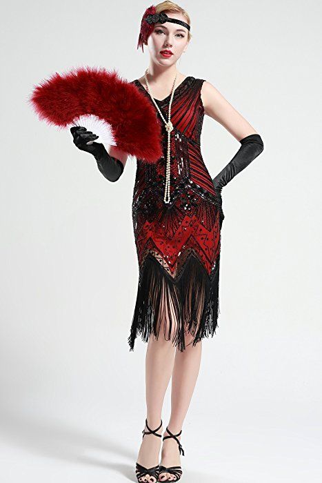 Amazon.com: BABEYOND Women's Flapper Dresses 1920s V Neck Beaded Fringed Great Gatsby Dress (Medium, Red): Clothing Gatsby Party Outfit Women 1920s Style, Fashion Outfits Red, Great Gatsby Party Outfit Women, Gatsby Party Outfit Women, Flapper Dresses 1920s, Estilo Charleston, Dresses 1920s Style, Gatsby Party Outfit, Style Année 20