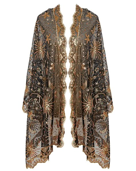 PRICES MAY VARY. Size: 22.8-63in, Fringe 7.0in. The dressy shawls and wraps for evening wear is super soft, comfortable and lightweight. This see-through lace Sequin shawl is a gorgeous accessory for spring, summer, winter and fall from day to night. Design: The vintage 1920s wrap for women is designed with sequin flower trim and scallop edge detail. A lovely lightweight scarf which makes a great gift for Valentine's Day, stuffer for Christmas, Thanks Giving, New Year, Mother's Day, Birthday, Gr Dress Cape, Sequin Flower, Evening Shawls, Great Gatsby Party, 1920s Vintage, Look Formal, Embroidered Scarf, Sequin Wedding, Wedding Cape