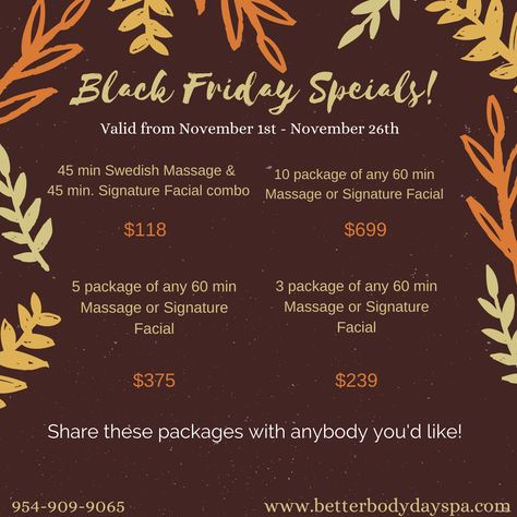 Black Friday Massage Specials, Spa Marketing Ideas, Esthetician Career, Facial Ideas, Massage Marketing, Massage Quotes, Spa Marketing, Massage Business, Esthetician Room