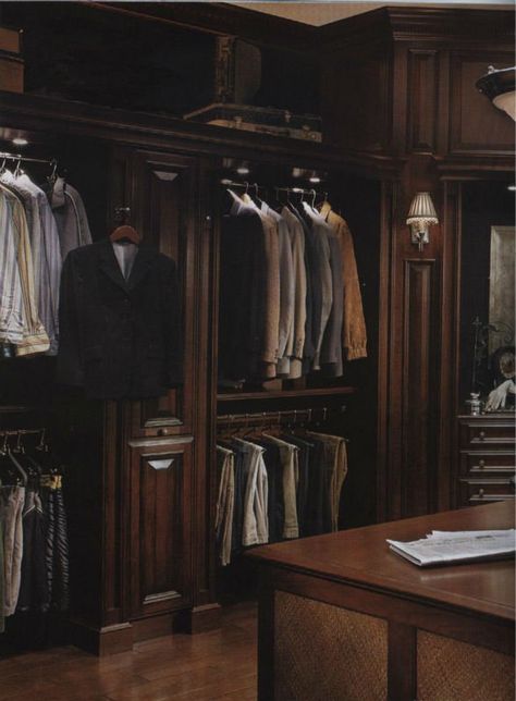 Dark Wood Closet, Wardrobe Dark Wood, Wardrobe Open, Room Inspired, Open Wardrobe, Dark Hardwood, Luxury Closets Design, Dark Academia Fashion, Academia Fashion