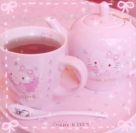 Hello Kitty Kitchen, Desk Organisation, Cat Teapot, Charmmy Kitty, Pink Tea, Kawaii Room, Hello Kitty Items, A Cup Of Tea, Hello Kitty Collection