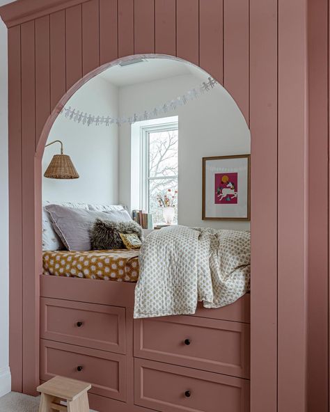 Angela Wheeler on Instagram: “Nook // For everyone who wanted to know more about Stella Jane’s sleeping nook, here’s a new view! . . . Photo by @stefbrownphoto . .…” Alcove Bed, Sleeping Nook, Bed Nook, Built In Bed, Bunk Rooms, Kids Room Inspiration, View Photo, Big Girl Rooms, Kids Room Design