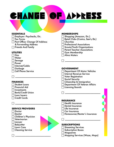 Free Moving Checklist Printable | This change of address template for your house or apartment will get all your ducks in a row. Utilities, finances and memberships -- take care of them all one step at a time. Moving Checklist Printable, Moving Printables, Moving House Checklist, Moving House Card, Parent Teacher Association, Moving House Tips, First Apartment Tips, New Home Checklist, First Apartment Checklist