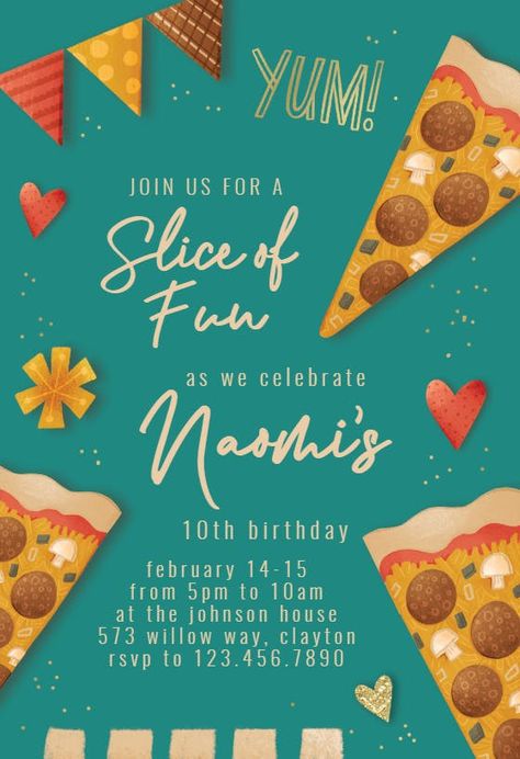 Pizza Invitations Free Printable, Fun Birthday Party Invitations, Pizza Party Invitations Free Printable, Pizza Party Invite, Pizza Party Birthday Invitations, Kids Pizza Party, Pizza Birthday Party, 35 Birthday, Pizza Party Birthday