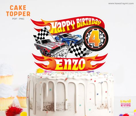 Hot wheels custom cake topper digital file www.kawaiiraymi.com #hotwheels #caketopperhotwheels #racingcarsparty Hot Wheels Cake Topper, Wheels Cake, Hot Wheels Cake, Cake Topper Printable, Wheel Cake, Birthday Logo, Hot Wheels Custom, Hot Wheels Party, Cars Party