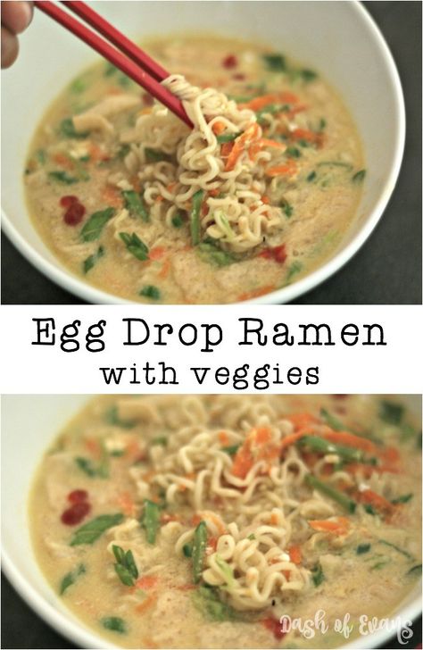 Two favorites: egg drop soup and ramen noodles in one! My kids call it "crazy noodle soup"! via @DashOfEvans Egg Drop Ramen, Egg In Ramen Noodles, Meal Sides, Ramen Egg, Vegetarian Soups, Noodles Recipes, Asian Dinners, Ramen Noodle Soup, Ramen Noodle Recipes