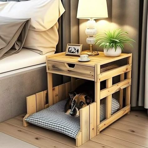 Dog Bed Night Stand, Diy Bedside Table, Diy Pallets, Diy Pallet Furniture Bedroom, Foldable Furniture, Cat House Diy, Craft Room Furniture, Woodworking Basics, Cabinet Maker