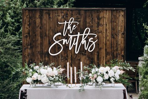 Last Name Wood Sign, Family Wood Signs, Wooden Wedding Signs, Large Wedding, Wooden Name Signs, Last Name Signs, Engagement Party Decorations, Geometric Wedding, The Smiths