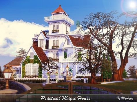 MychQQQ's Practical Magic House Practical Magic House Blueprints, Sims 4 Cc Practical Magic, Sims 4 Practical Magic House, Practical Magic House, Moon House, The Sims 4 Lots, Magic Moon, Magic House, Sims 4 Download