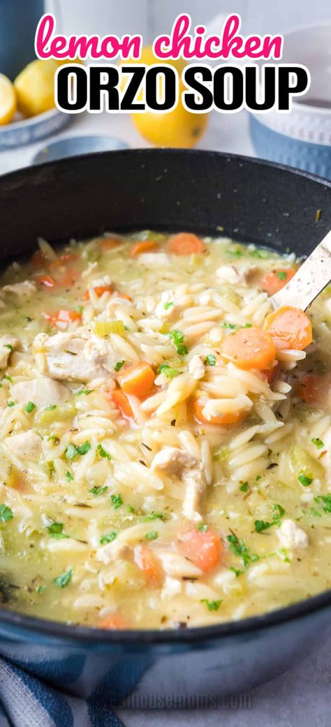 Orzo Spinach, Lemon Orzo Soup, Chicken Soup Recipes Homemade, Chicken Soup Crockpot, Lemon Chicken Orzo, Orzo Soup Recipes, Chicken Risotto, Lemon Soup, Lemon Chicken Soup