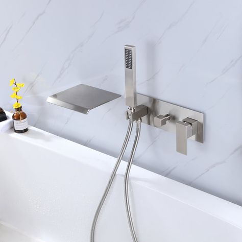 Wall Mounted Tub Filler, Wall Waterfall, Wall Mount Tub Filler, Waterfall Tub Faucet, Spout Design, Wall Mount Tub Faucet, Bathtub Filler, Waterfall Wall, Waterfall Faucet