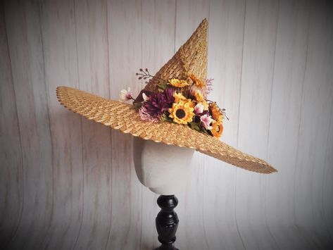 Straw Witch Hat, Witchy Wednesday, Magical Fashion, Witches Tea, Renn Faire, Floral Fascinators, Ren Fair, Gardening Hat, Witch Diy