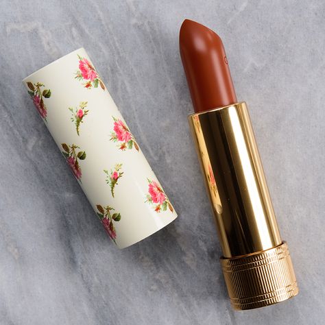 Gucci Beauty I Dream Too Much (310) Sheer Lipstick ($42.00 for 0.12 oz.) is a soft, yellowy brown with strong, warm undertones and a luminous sheen. The lipstick had a lightweight, thinner texture that was smooth, lightly emollient, and comfortable to apply and never felt clingy. It had semi-sheer pigmentation that could be built up to medium coverage if desired. It wore well for three hours and felt lightly hydrating while worn. Gucci Beauty Louise Orange (307) Sheer Lipstick ($42.00 for 0.12 o Revlon Gloss, Gucci Beauty, Permanent Lipstick, Orange Lipstick, Sheer Lipstick, Pigmented Lips, Tom Ford Beauty, Natural Lip Colors, Flavored Lip Balm