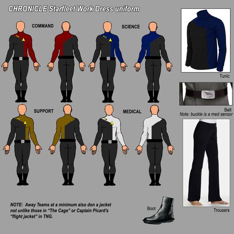 I was imagining a different 'look' for Starfleet in 2410 when the story begins.  This strikes me as a pretty good balance of what I like to see, based on Starfleet aethetics.  The belt is intended to in many ways take the place of pockets. Fictional Aesthetic, Space Uniform, Star Trek Rpg, Star Trek Uniforms, Security Forces, Star Trek Images, Star Trek Art, Halo Effect, Star Trek Ships