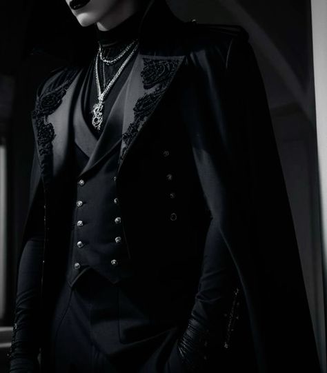 Formal Outfit Inspo For Men, Men’s Ball Outfit, Victorian Vampire Aesthetic Outfit Male, Victorian Gothic Outfits Men, Masc Goth Outfits Formal, Victorian Gothic Fashion Male, Victorian Goth Outfits Men, Gothic Suit Mens, Gothic Wedding Suit