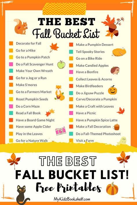 There are so many ways to enjoy the fall, from biking and hiking in the sunshine to picking the perfect pumpkin and enjoying apple cider! These Free Printable Bucket Lists have all the best ideas and activities for you and your family! We have three to choose from! Take a peek and download or print your fave! #fall #familyfun #freeprintables #homeschooling #kids#homeschool #familymemories #printables #autumn #kidsactivities #bucketlist #pumpkins #education Free Printable Bucket List, Fall Bucket List Printable, Printable Bucket List, Bucket List Printable, Goals Ideas, Babysitters Club, Make Your Own Wreath, Nature Fall, Random Products