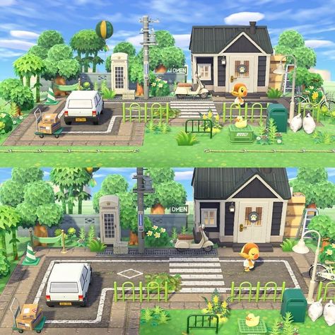 Animal Crossing Inspiration on Instagram: “72 days ago Happy Home Paradise released! 🏝🏡 How many dream vacations did you already create? Share your numbers in the comments! This…” Animal Crossing Island Home Ideas, Acnh House Exterior Ideas Citycore, Acnh Suburban Island, Acnh Hhp Exterior, Animal Crossing City Ideas, Acnh Villagers Homes, Animal Crossing Citycore, Acnh Happy Home Paradise, Animal Crossing Inspiration