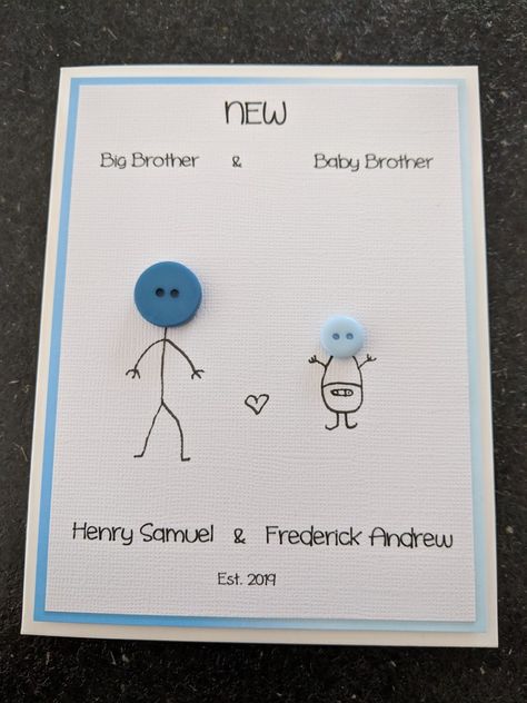 Personalised Handmade New Baby Brother/Sister Button Card Big Brother Card Ideas, Card For Brother Handmade, Big Sister Cards Handmade, Big Sister Card, Big Brother Cards Handmade, New Big Sister Cards Handmade, New Baby Cross Stitch Card, New Baby Wishes, New Baby Card Cross Stitch