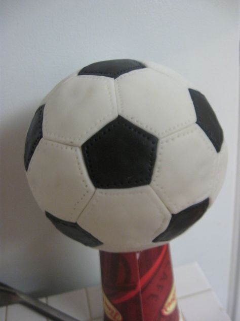 Soccer Ball This is my first soccer ball. I used the Wilton Sports ball pan and filled it with rice krispies treats and covered with... Soccer Ball Cake, Ball Cake, Rice Krispies Treats, Krispies Treats, Sports Balls, Rice Krispies, Soccer Ball, Soccer, Rice