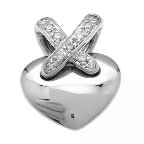 Pendentif coeur Chaumet, collection "Liens", or blanc et diamants. Heart Ring, Diamonds, Paris