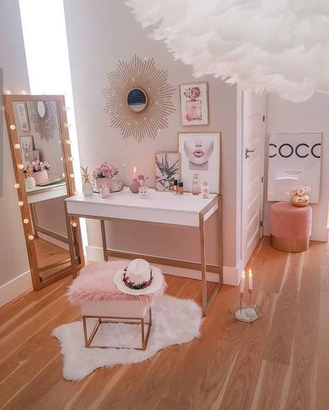 Rose Gold Store on Instagram: “Would you trade your room for this one? 😍⁠ .⁠ .⁠ .⁠ .⁠ .⁠ .⁠ .⁠ .⁠ .⁠ .⁠ .⁠ #rosegold #available #rosegolddecor #rosegoldpalette…” Makeup Room Ideas, Makeup Room Decor Ideas, Makeup Room Decor, Bedroom Decor For Teen Girls, Cute Bedroom Ideas, Dekorasi Kamar Tidur, Girl Bedroom Designs, Makeup Rooms, Teen Room Decor