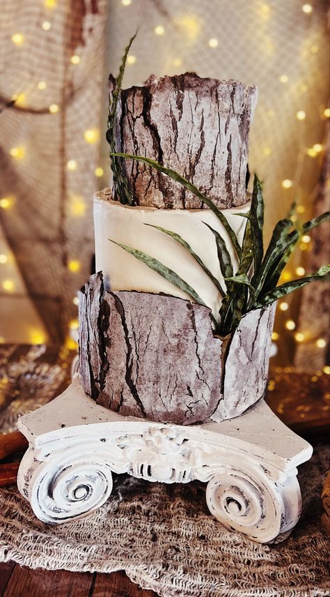 Tree Bark Grooms Cake Pine Tree Wedding Cake, Birch Bark Cake, Tree Bark Cake, Bark Wedding Cake, Bark Cake, Cake Pinterest, Stump Cake, Tree Stump Cake, Wedding Cake Tree