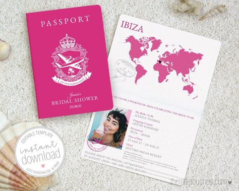 Passport style Printable Hen Party / Bridal Shower / Birthday | Etsy Passport Design, Passport Template, Hens Party Invitations, Passport Invitations, Wedding Table Plan, Party Invite Template, Wedding Seating, Travel Themes, Wedding Printables