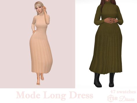 Sims 4 Cc Long Dress Maxis Match, Turtleneck Maxi Dress, Sims 4 Sims, Sims 4 Cc Eyes, Cc Sims4, Sims Clothes, Sims4 Cc, Ts4 Cc, Long Sleeve Turtleneck