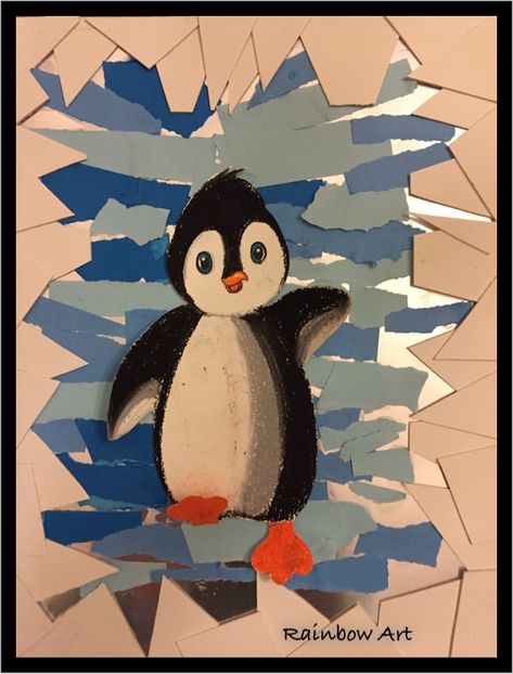 Penguin Art Project, Winter Art Projects Elementary, Penguin Art Projects For Kids, Penguin Art For Kids, Penguin Display, Penguin Collage, Penguin Artwork, Zoo Animal Crafts, Winter Art Lesson