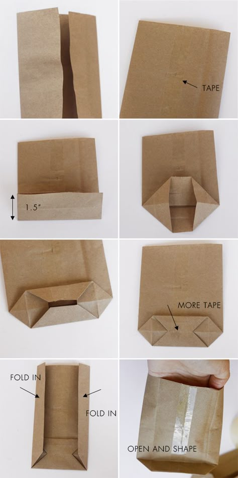 turn flat bag into flat-bottom bag Diy Gift Bags Paper, Homemade Gift Bags, Personalized Candy Wrappers, How To Make A Paper Bag, Diy Paper Bag, Gift Bags Diy, Diy Envelope, Handmade Packaging, Decoupage Diy