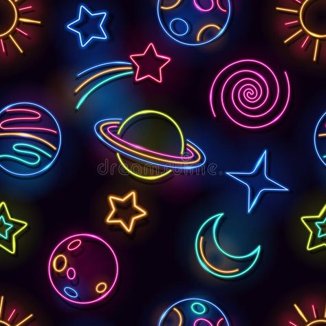 Stars On Black Background, Neon Art Painting, Neon Illustration, Neon Vector, Space Neon, Neon Space, Neon Stock, Neon Tattoo, Alien Party