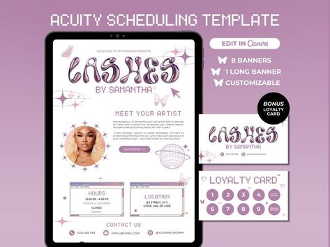 Acuity Scheduling Template Lash Tech Y2K Lash Website Template Acuity Booking Website Trendy Lash Scheduling Site Canva Template - Etsy Philippines Acuity Scheduling Design, Lash Website, Bday Pics, Website Canva, Scheduling Template, Tech Books, Price List Design, Booking Website, Y2k Design