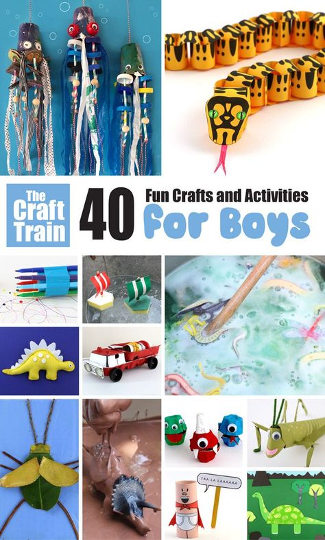 40 fun crafts for boys! Stuff that appeals to boy interests like dinosaurs, vehicles, slimy muck, insects, reptiles, monsters and more #boycrafts #kidscrafts #craftsforkids #craftsforboys #funkidscrafts #creativefun #fortheboys Spring Crafts For Boys, Crafts Boys Will Like, Craft For Boys 8-10, Arts And Crafts For Boys 8-10, Boys Crafts For Kids, Crafts For Teenage Boys, Boy Crafts For Kids, Crafts For Boys 11-13, Crafts For Boys 6-8