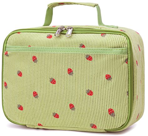 PRICES MAY VARY. ★ Simple green strawberry corduroy Lunch Box, lightweight and durable, suitable for anyone including girls, boys, kids, toddlers take to school or women/men take to work. ★ Kids lunch bag Size: 8.7"*6.3"*7.5" (22cm* 16cm*19cm), spacious to fit two 750ml lunch containers, drinks and fruits. Insulated inside to keep your food fresh for few hours with ice packs. ★ Two way zipper for easy access and Outside pocket good for keys, cards, phone to carry all. Great little tote bag for l Lunch Box For School, Toddler Lunch Box, Girls Lunch, Cute Lunch Boxes, School Lunch Bag, Toddler Lunches, Best Lunch Bags, Lunch Cooler, Kids Lunch Bags