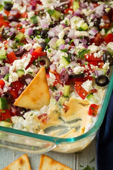 Greek 7 Layer Dip, Greek Dip, 7 Layer Dip, Seven Layer Dip, Layer Dip, 7 Layer, Appetizers And Dips, Cooking Classy, Mediterranean Diet Recipes